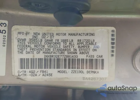 2007 Toyota Corolla Le из США, поврежденный, VIN 1NXBR32E77Z881433